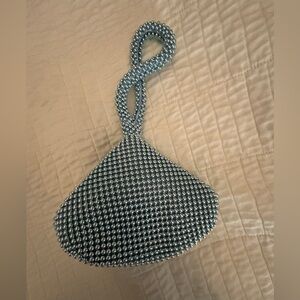 Icy blue beaded clutch